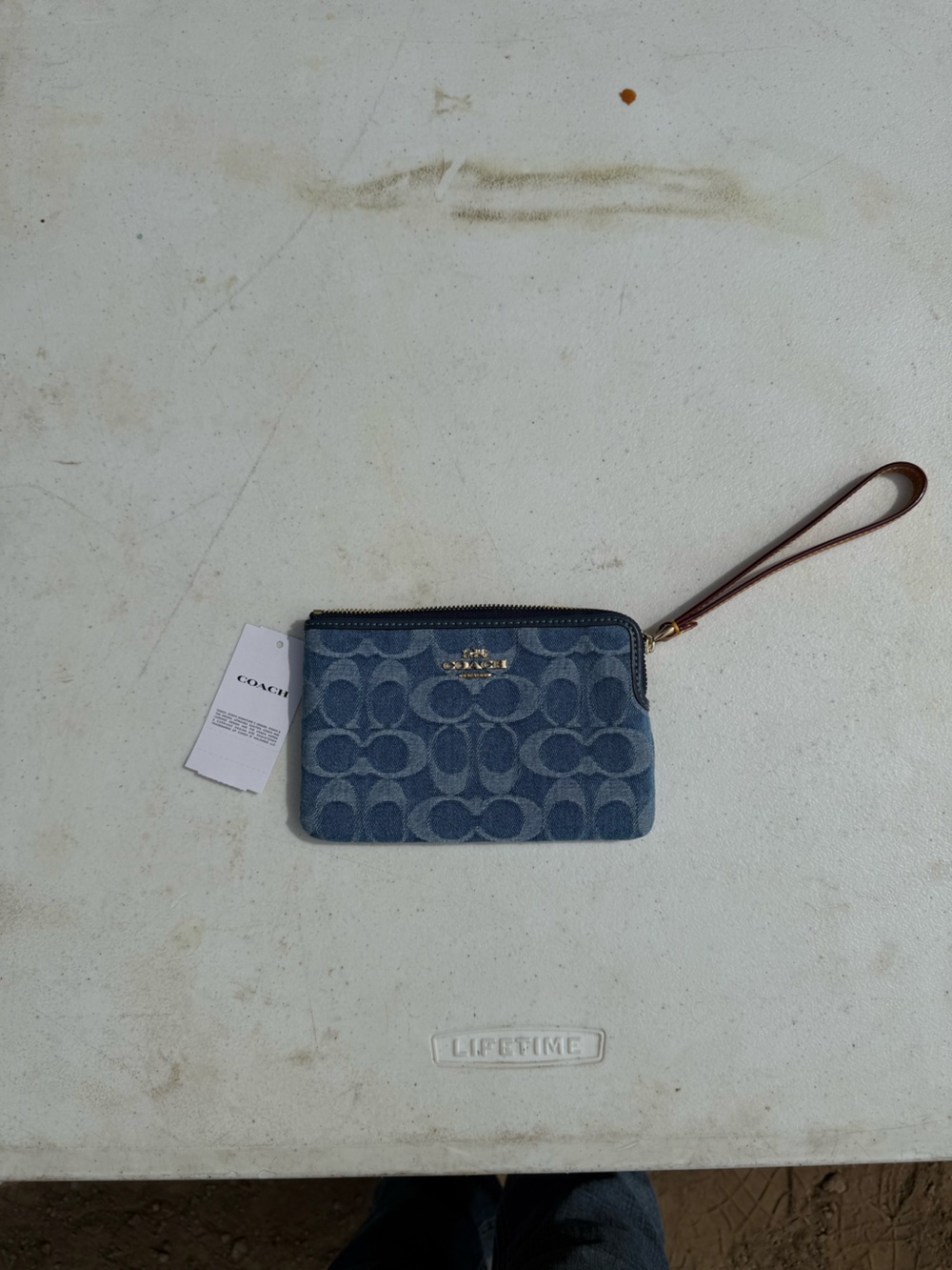 coach blue denim wristlet